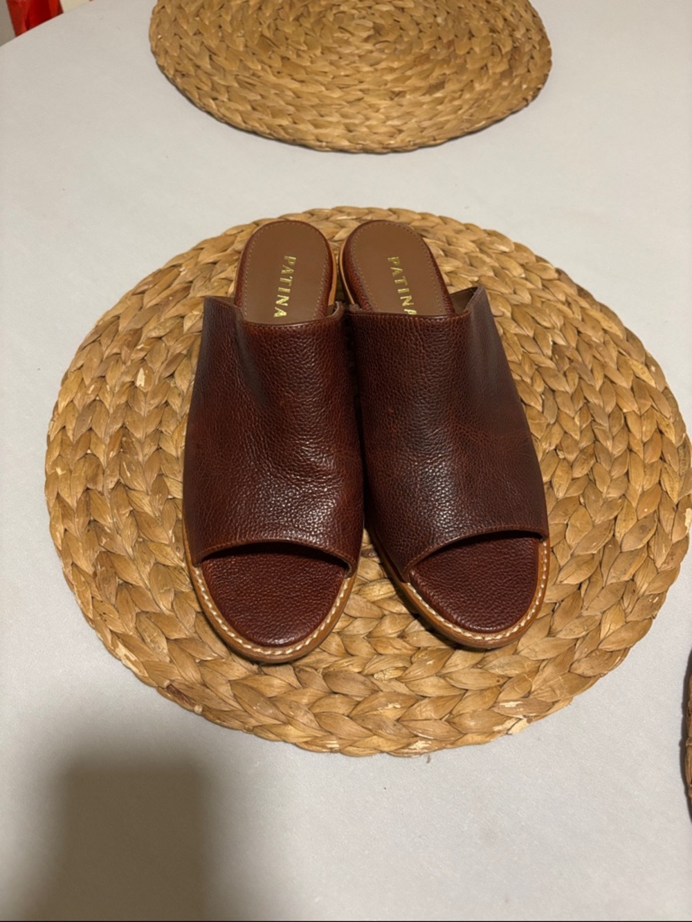 Brown Leather Slide Sandals
